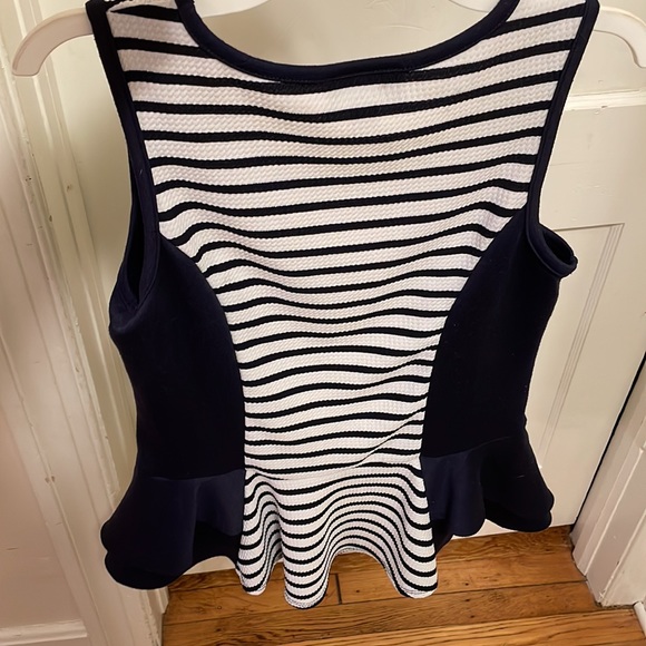 Iz Byer Medium Peplum striped navy blue & white Ruffle top zipper design - Picture 3 of 9